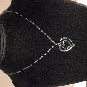 Silver and Green Crystal Heart Pendant Necklace